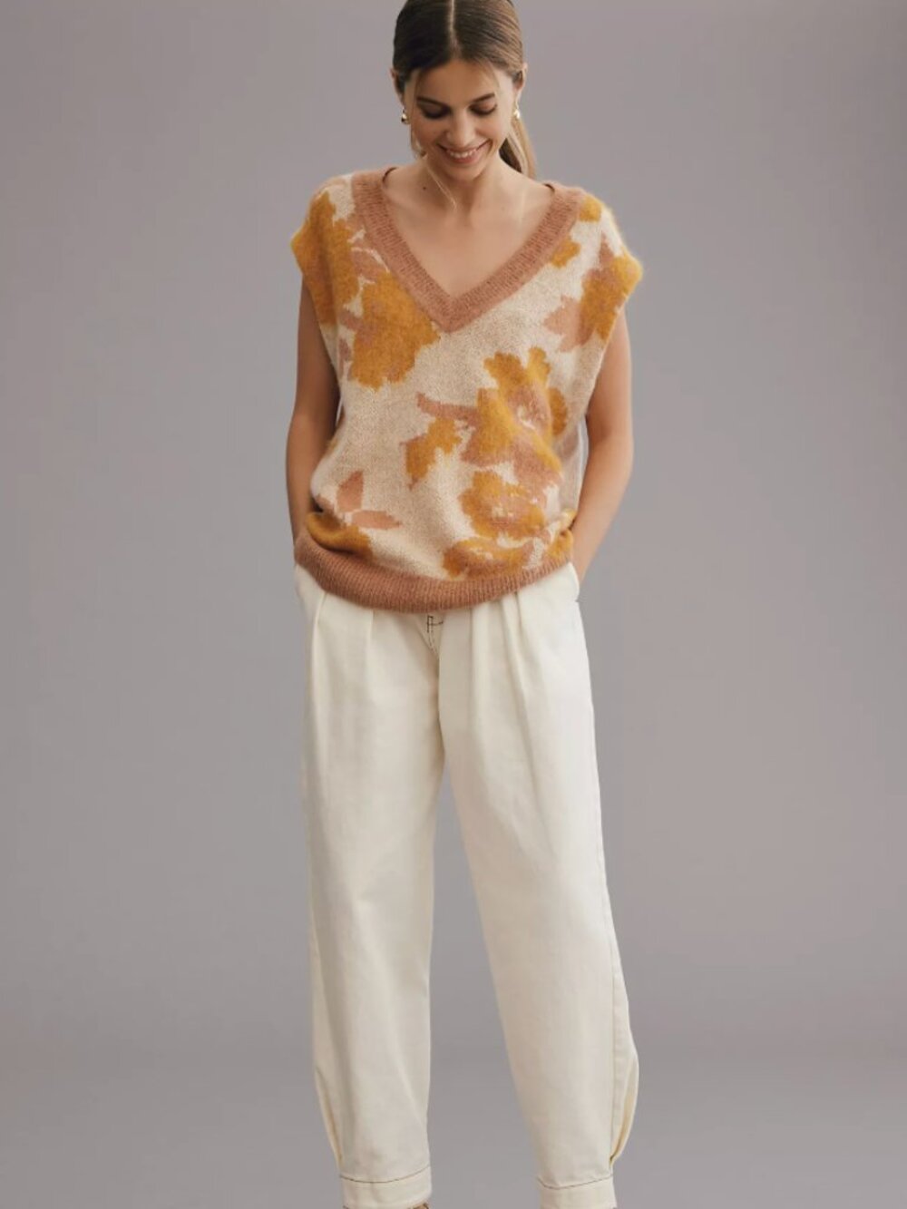 NWOT - Maeve Plunging Loopy Floral Sweater Vest